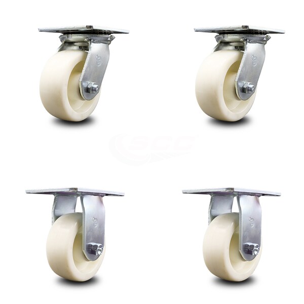 5 Inch Nylon Caster Set with Ball Bearings 2 Swivel 2 Rigid
